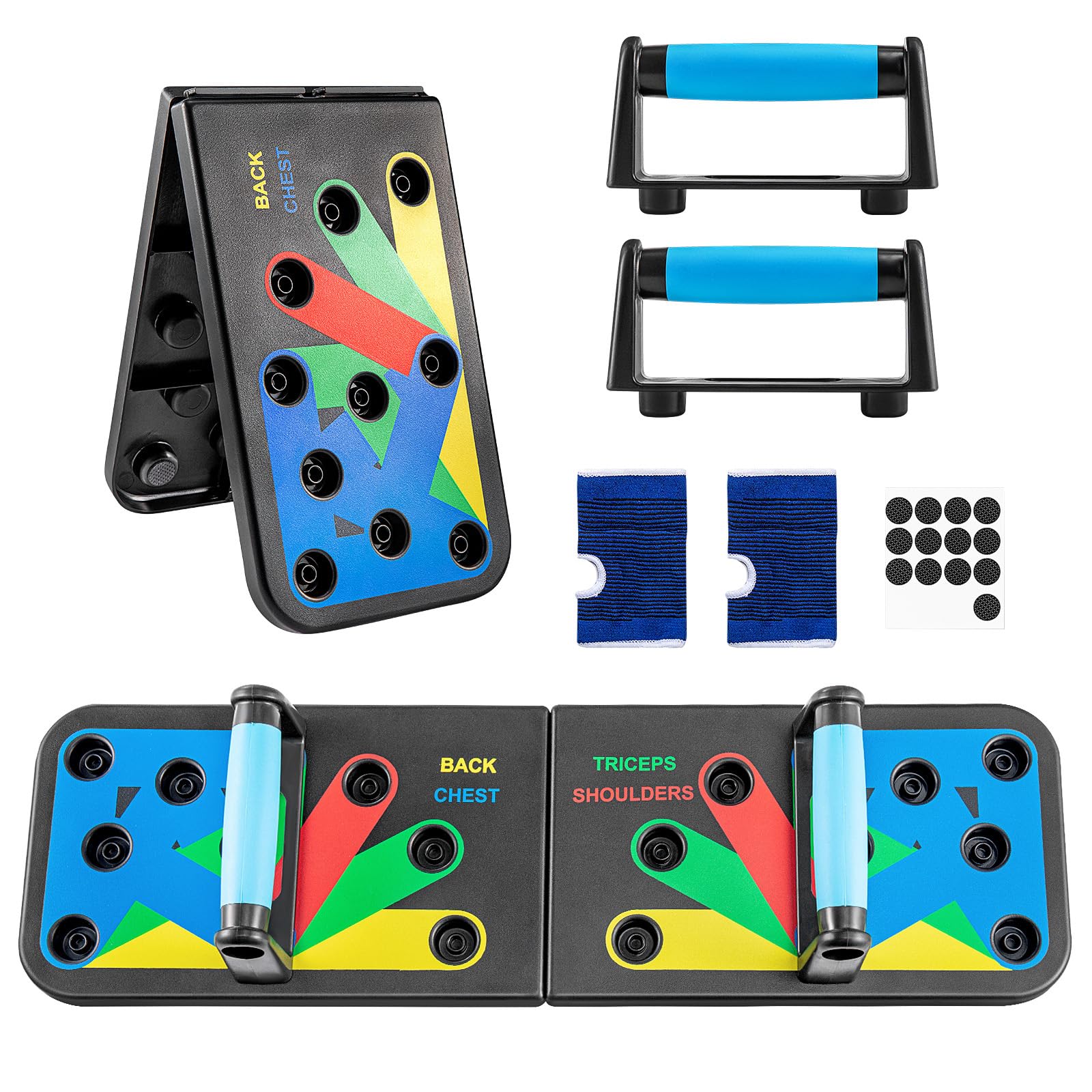 14 in 1 Push Up Board, Foldable Press-Up Board with Resistance Bands, Multi-Function Fitness Board for Chest, Arms, Shoulders, Home Gym Strength Training Equipment for Men & Women (Black, 14 IN 1)