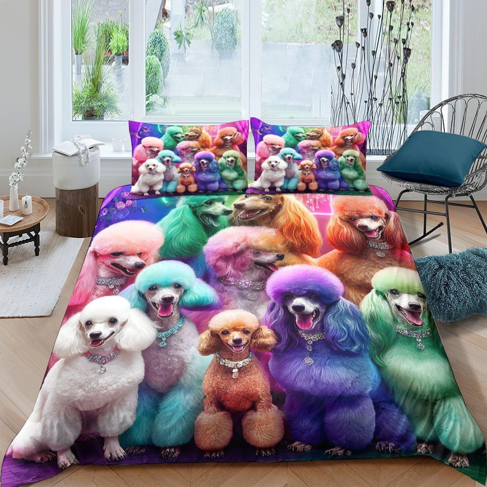 Ctjqhvkz Style-3 3D Printed Colorful Poodle Fitted Sheet Microfiber Soft Breathable Rainbow Dog Bed Cover For Bedroom Guest Room Decor Single（135X200cm）