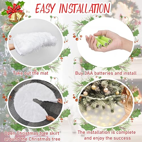 Miniatura 5 de Falda de árbol de Navidad con luz LED, falda de árbol de piel sintética de felpa blanca iluminada, manta de nieve de Navidad para decoración de