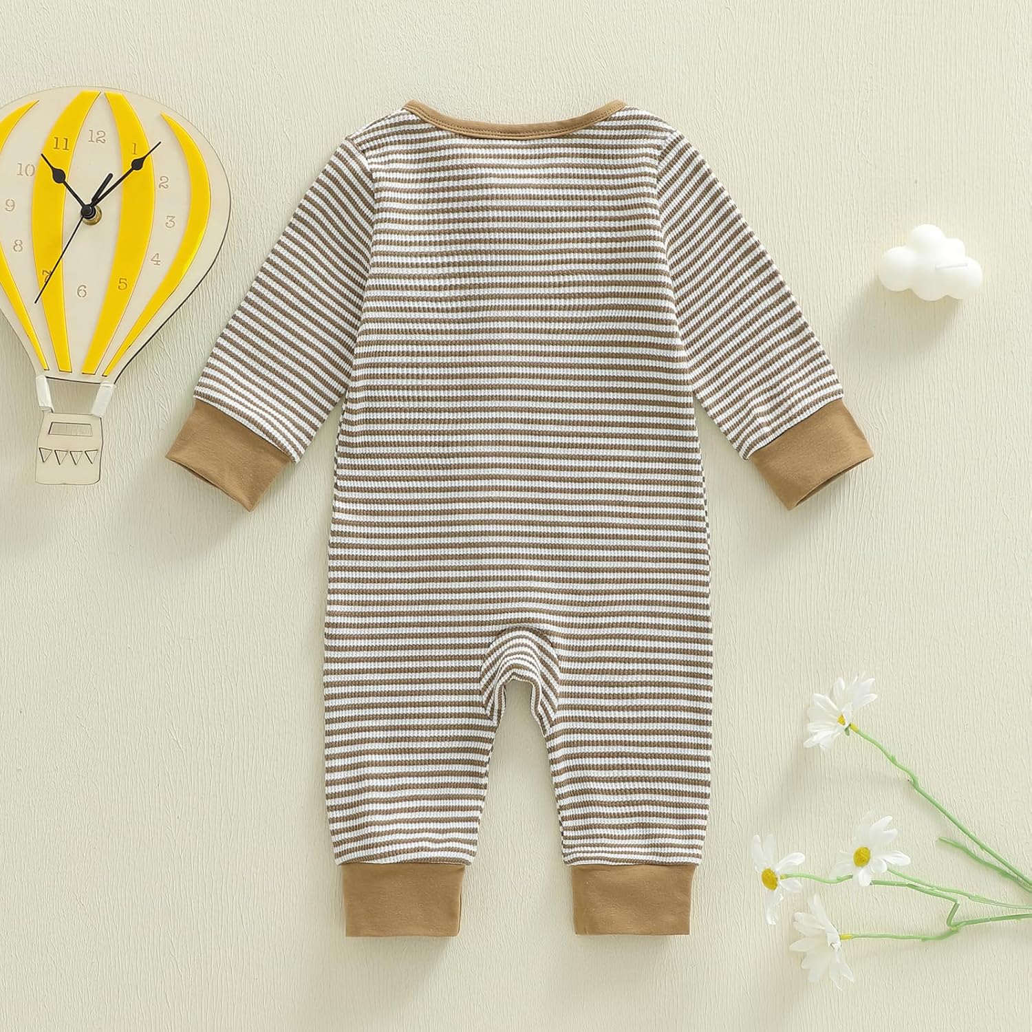 Karuedoo Newborn Infant Baby Boy Clothes Striped Waffle Long Sleeve Zipper Romper Jumpsuit One-Piece Fall Winter Outfit - Image 5
