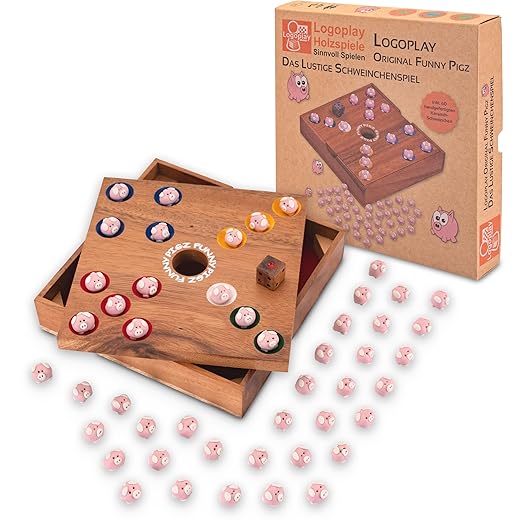 LOGOPLAY Pig Hole - Big Hole Schweinchenspiel - Würfelspiel - Gesellschaftsspiel - Brettspiel aus Holz