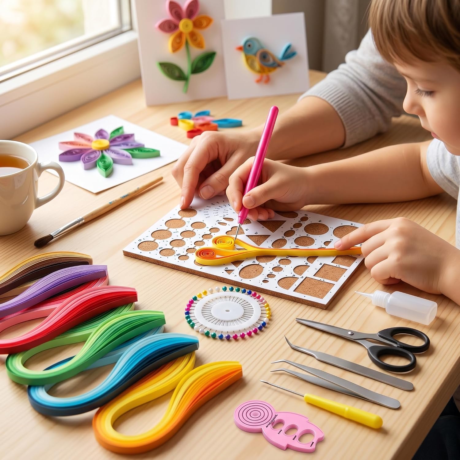 Paper Quilling Kits DIY Hand Crafted Easy Operation for Kids Beginners Home Decor 14pcs Set