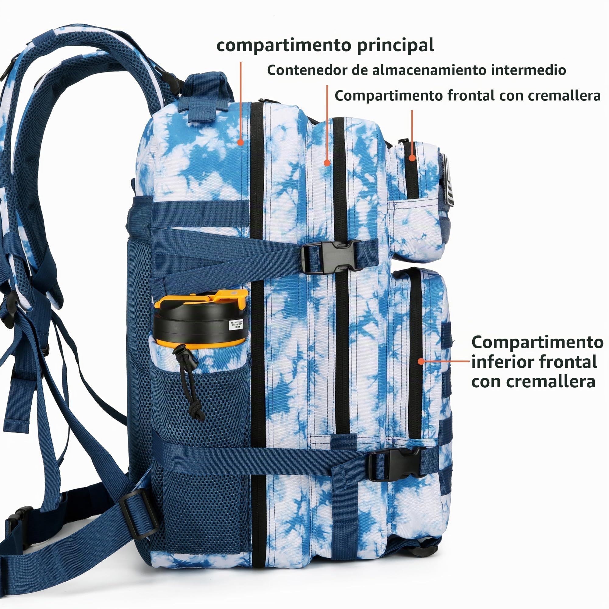 Lovelinks21, Mochila táctica de asalto con sistema de fijación modular Molle, mochila impermeable de 45 litros para 3 días, Azul Coral, L, Mochila