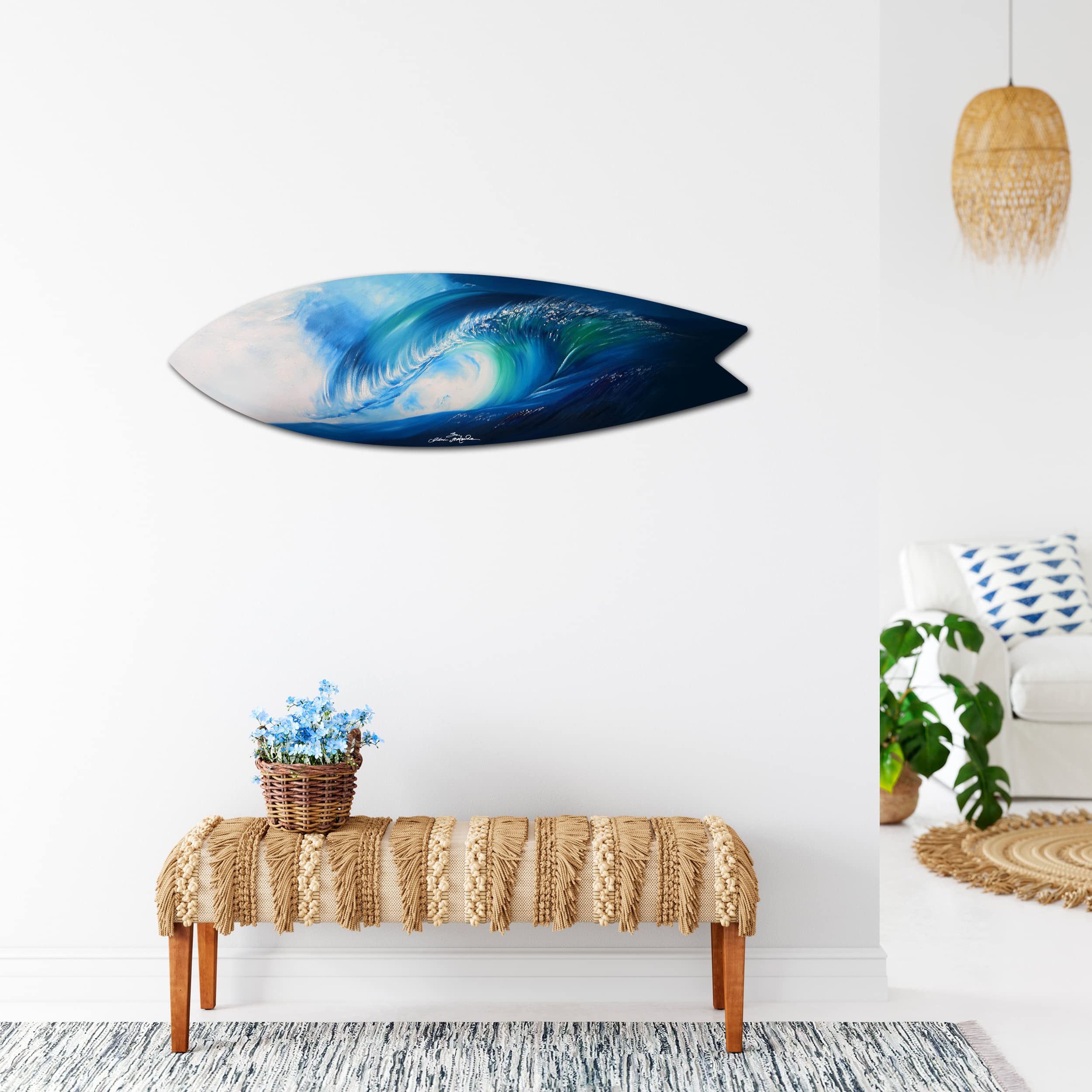 DECLINA Tavola decorativa Surf Blue Harmony design R.Bertoche, tavola da surf decorativa, stampa in alluminio, decorazione da parete, decorazione da surf, 100 x 30 cm
