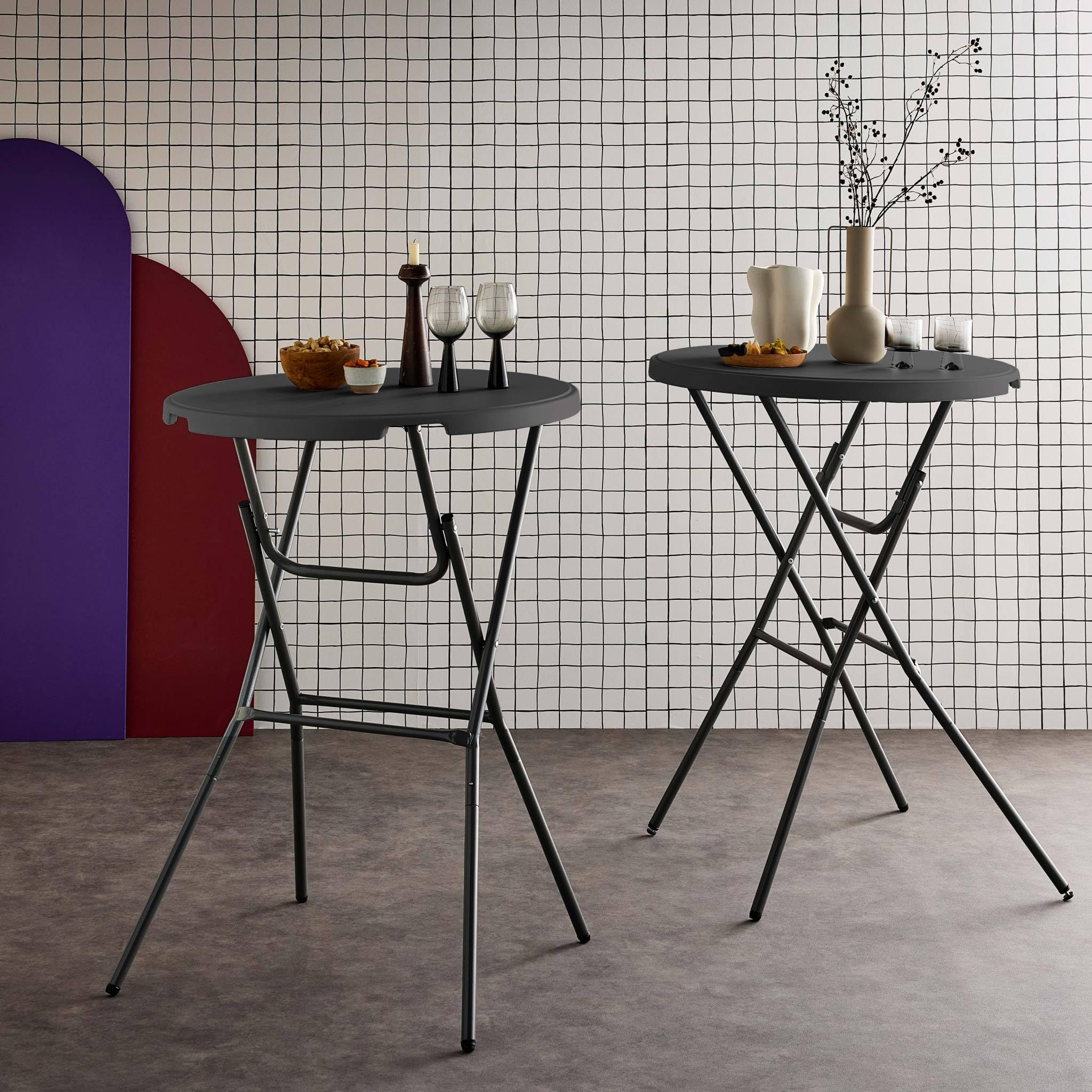 sweeek-Mesa Alta Plegable, Set de 2 Gris Oscuro - 81x81x110 cm
