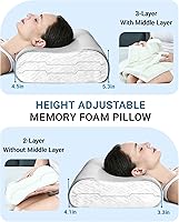 Vista 2 de Elviros Almohadas de espuma viscoelástica para aliviar el dolor de cuello, almohada ortopédica ergonómica de altura ajustable para dormir, almohada