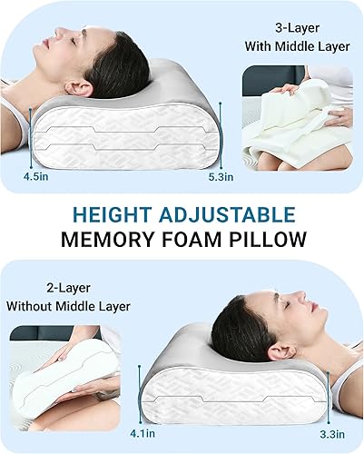 Miniatura 2 de Elviros Almohadas de espuma viscoelástica para aliviar el dolor de cuello, almohada ortopédica ergonómica de altura ajustable para dormir, almohada