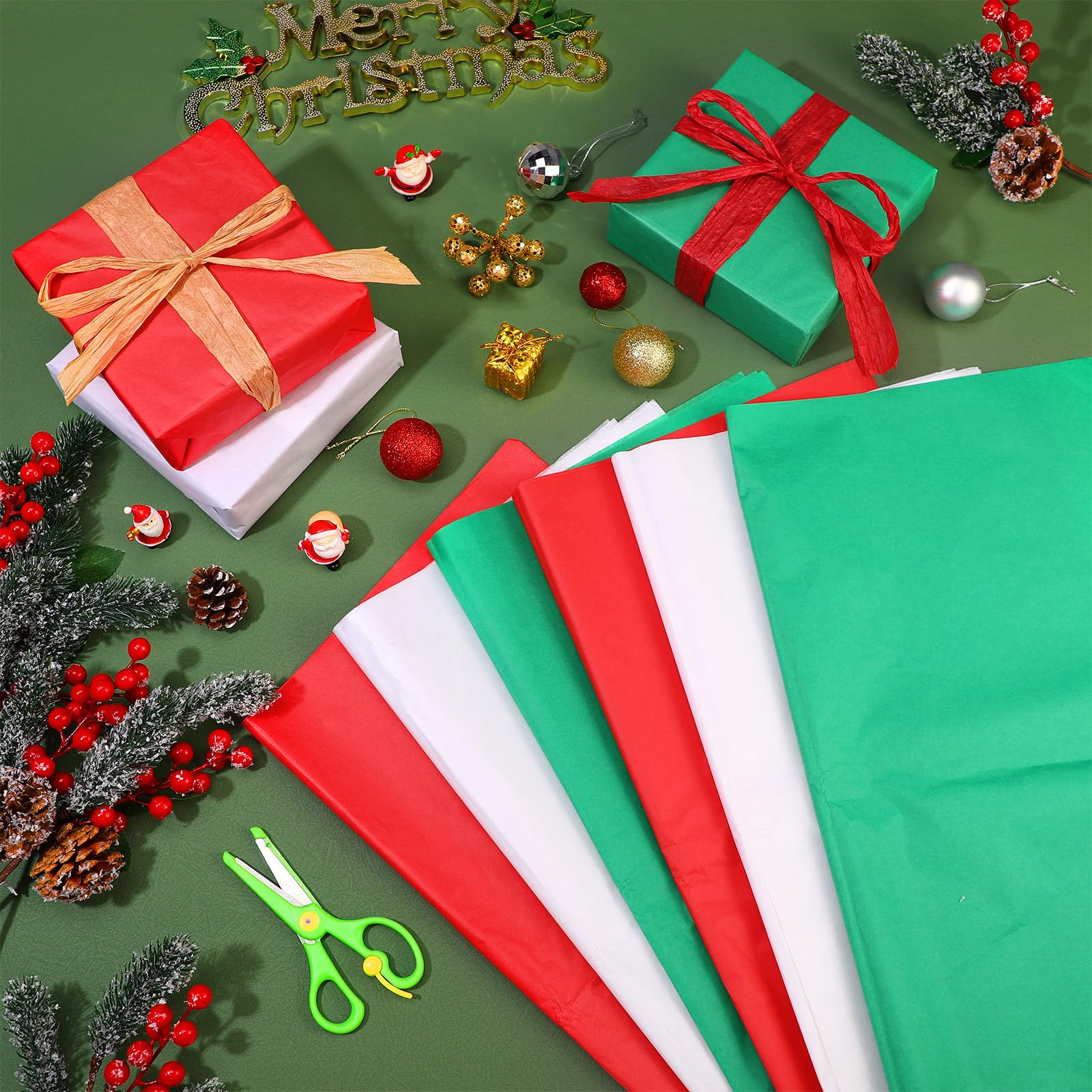 Qilery Lot de 600 feuilles de papier de soie pour emballage cadeau de Noël - 50 x 50 cm - Pour sacs cadeaux, boîtes d'emballage pour fête prénatale, fête prénuptiale, projet d'artisanat, mariage, fête