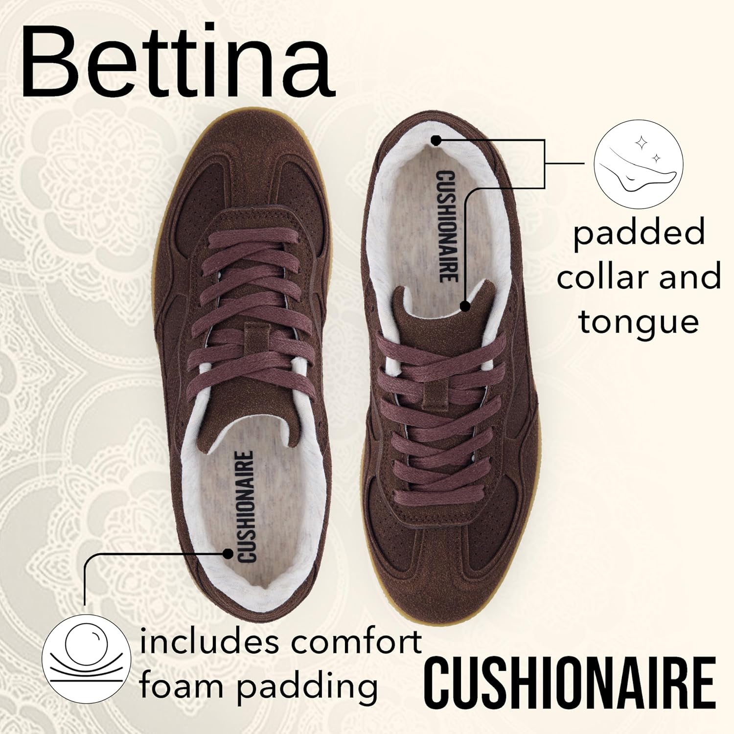 CUSHIONAIRE Bettina Women's Retro Sneaker with Cushioned Insole and Durable Gum Sole - Image 3