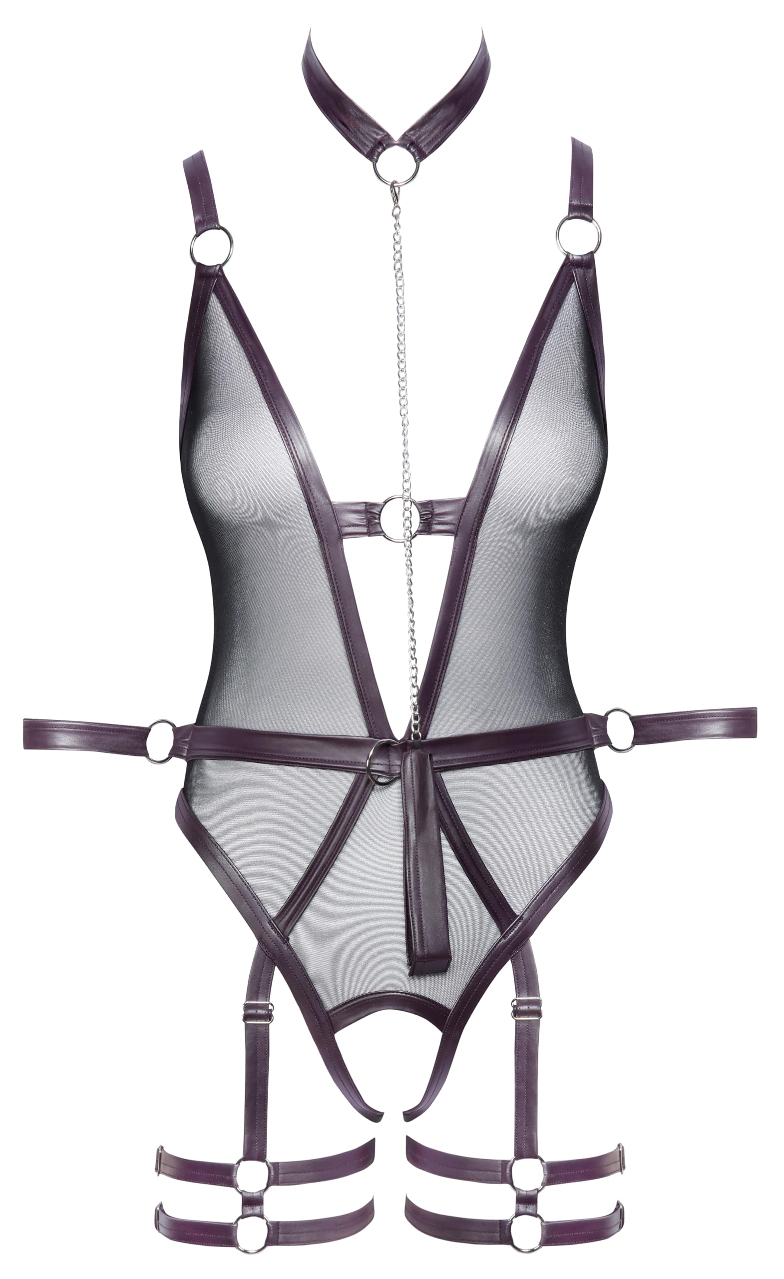Cottelli Bondage Women Crotchless Bondage Bodysuit Black/Purple XL