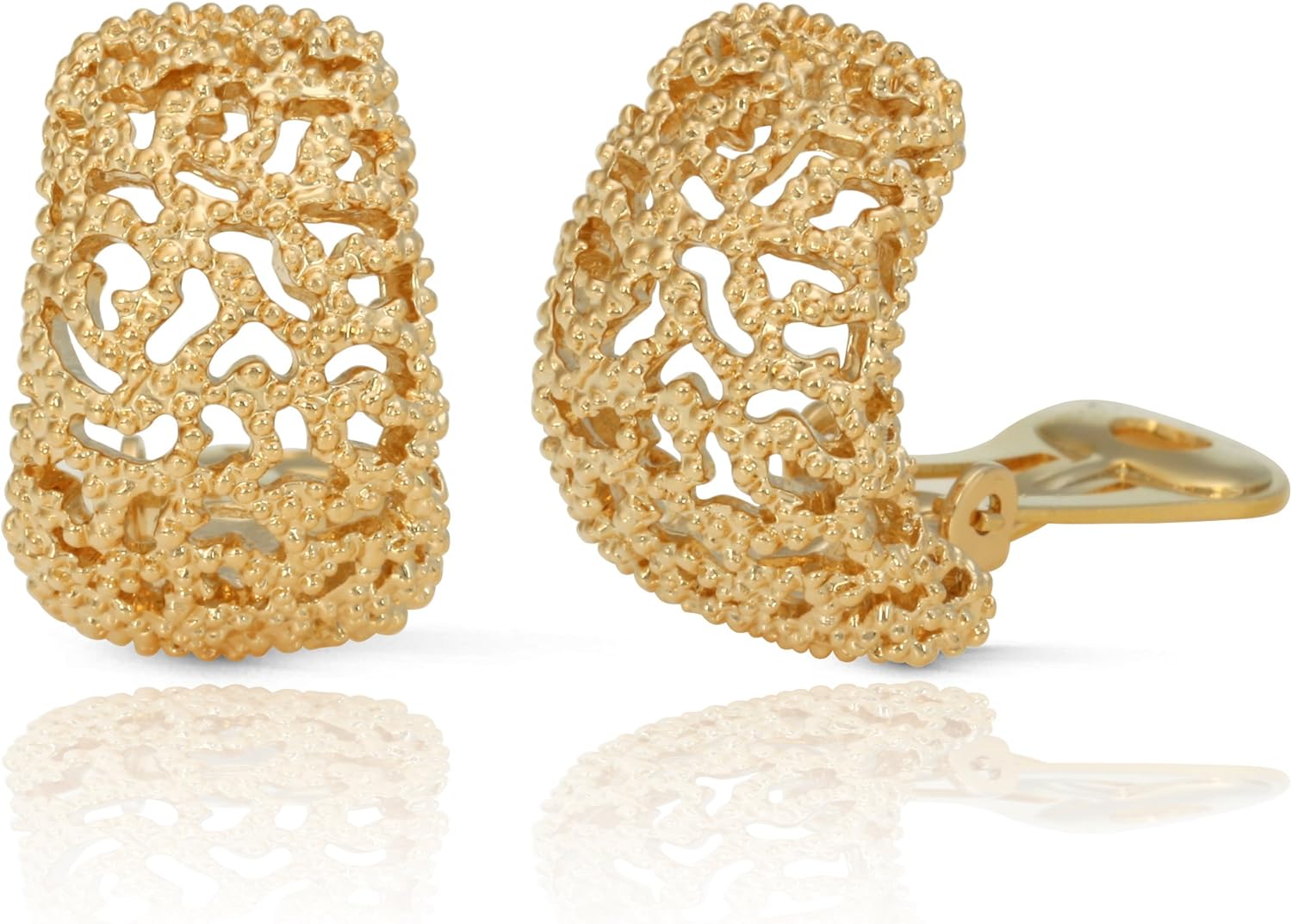 Gold Plated Vintage Style Semi Hoop Clip On Earrings