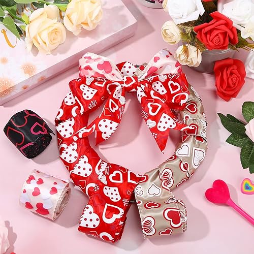 Miniatura 3 de Skylety Cinta con alambre para el día de San Valentín de 2.5 pulgadas, 20 yardas, cinta con patrón de corazones para envolver coronas, flores, lazos