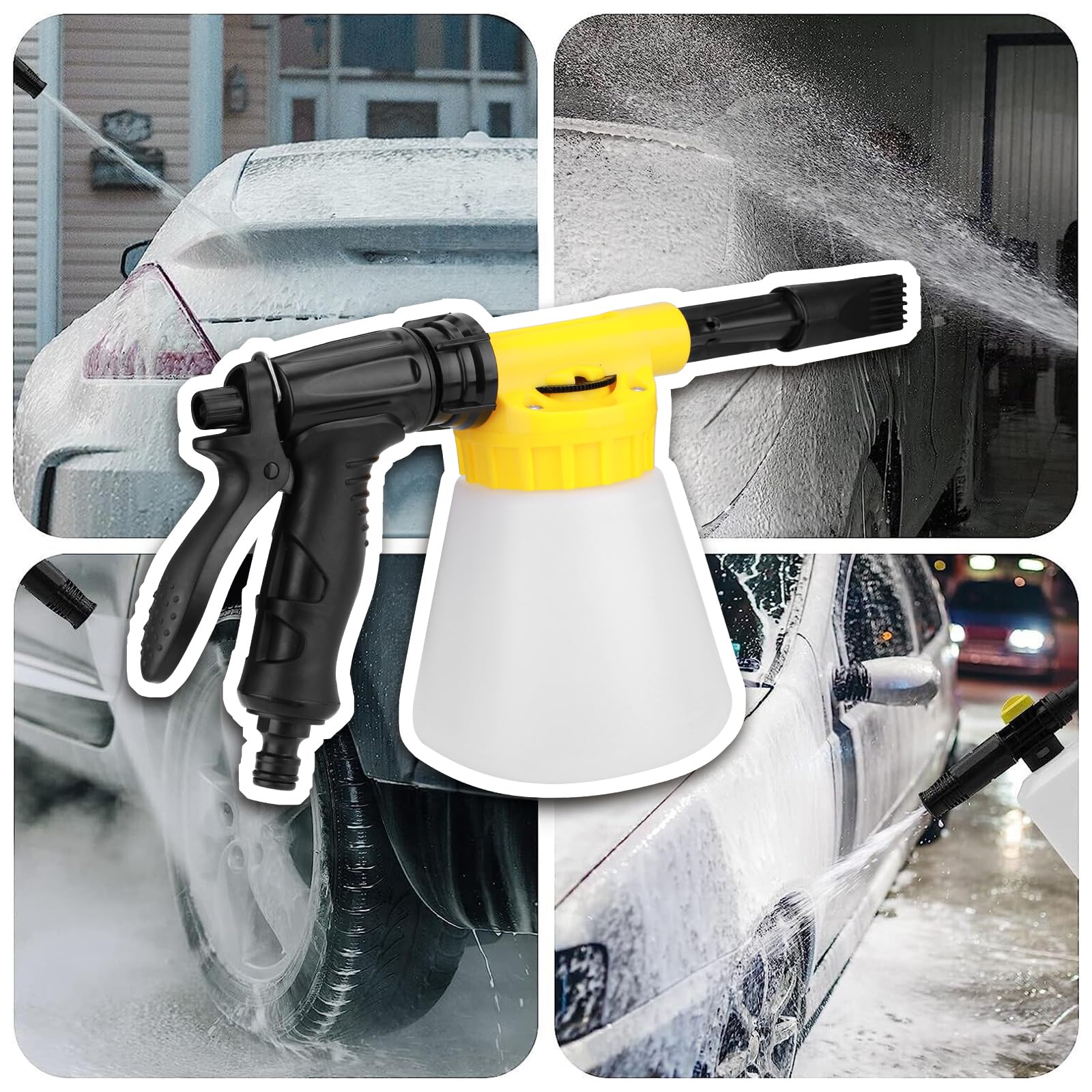 Pistolet à mousse multifonction pour voiture 900 ml Pistolet à mousse réglable professionnel pour voiture, moto, jardin Outil de lavage Tuyau