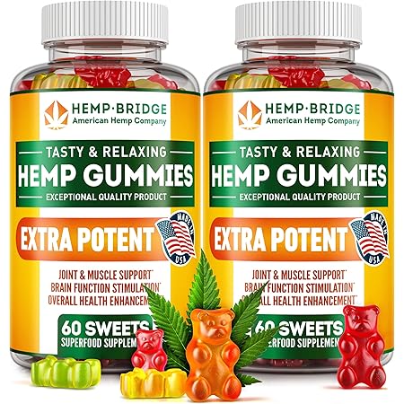 HEMPBRIDGE Hemp Gummies - 2 Pack - Made in USA - Safe and Natural Omega 3 Supplement with Hemp Oil for Pain and Inflammation Relief - Max Value in Each Gummy - Vitamins B & E and Omega 3, 6, 9