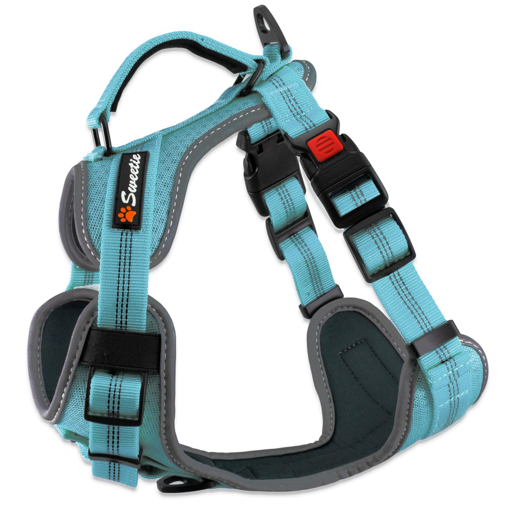 Sweetie Dog Harness No Pull Y-Shape with Control Handle & 2 D-Rings – Front Clip, Padded Neoprene, Breathable Reflective – No Pull Harness for Small Medium Large Dogs & Puppy Harness - Blue