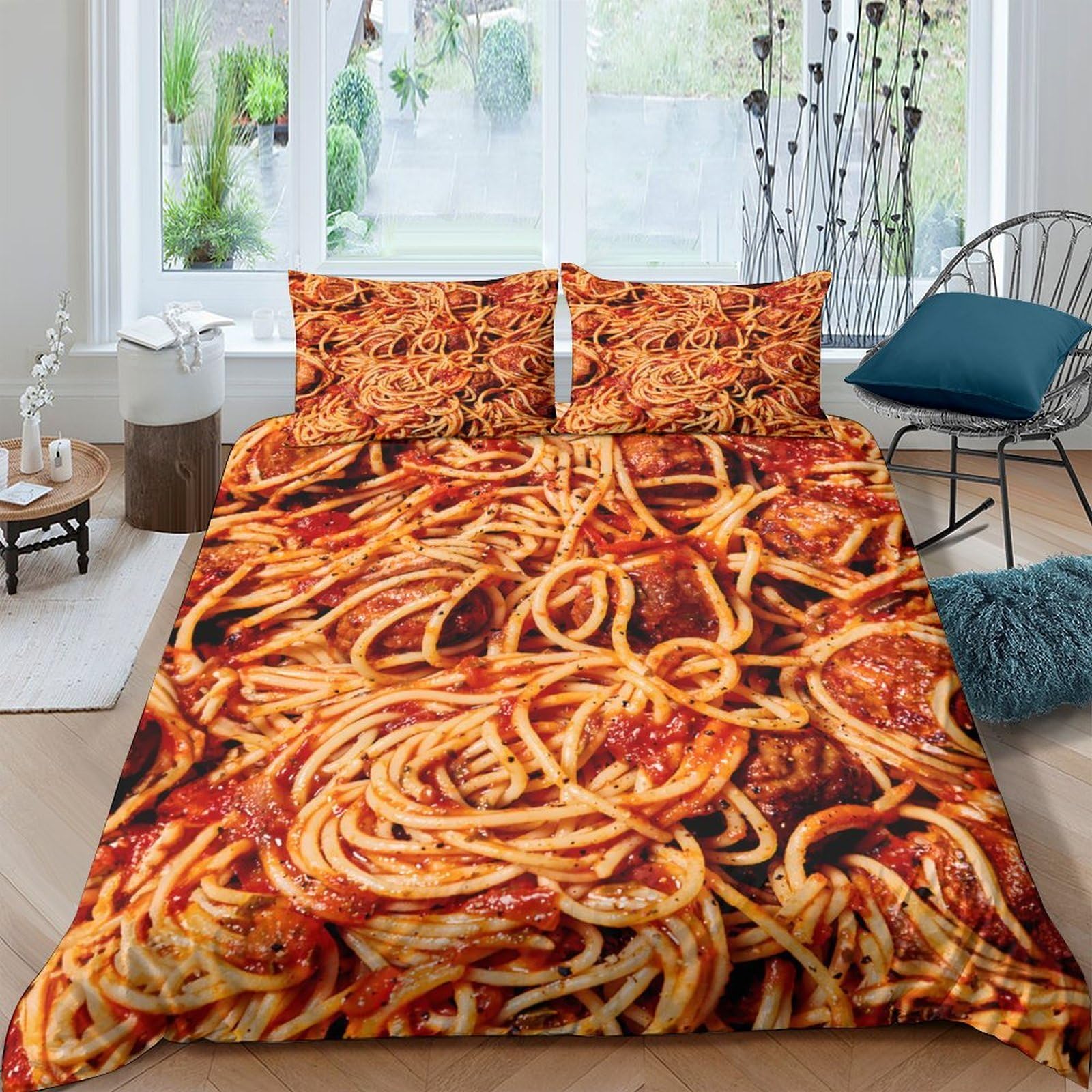 Ctjqhvkz Style-5 3D Printed Spaghetti Pattern Fitted Sheet Microfiber Soft Anti-Slip Tomato Pasta Design Bed Cover For Bedroom Dorm Single（135X200cm）