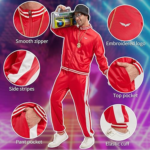 Miniatura 2 de Deaboat Chándal de los años 80 para hombre, traje retro rompevientos de los años 90 para hombre, ropa deportiva, hip hop, discoteca, disfraz