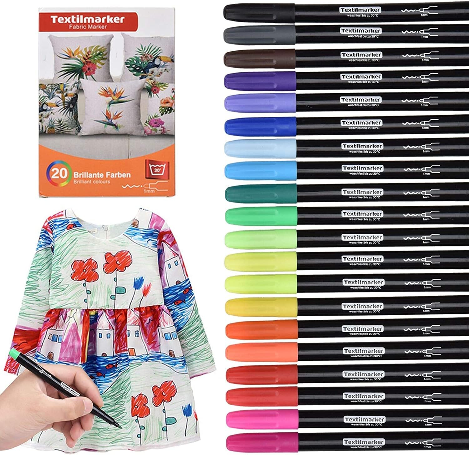 Willingood 20 Pack Fabric pens Permanent Fabric Marker pens Fabric