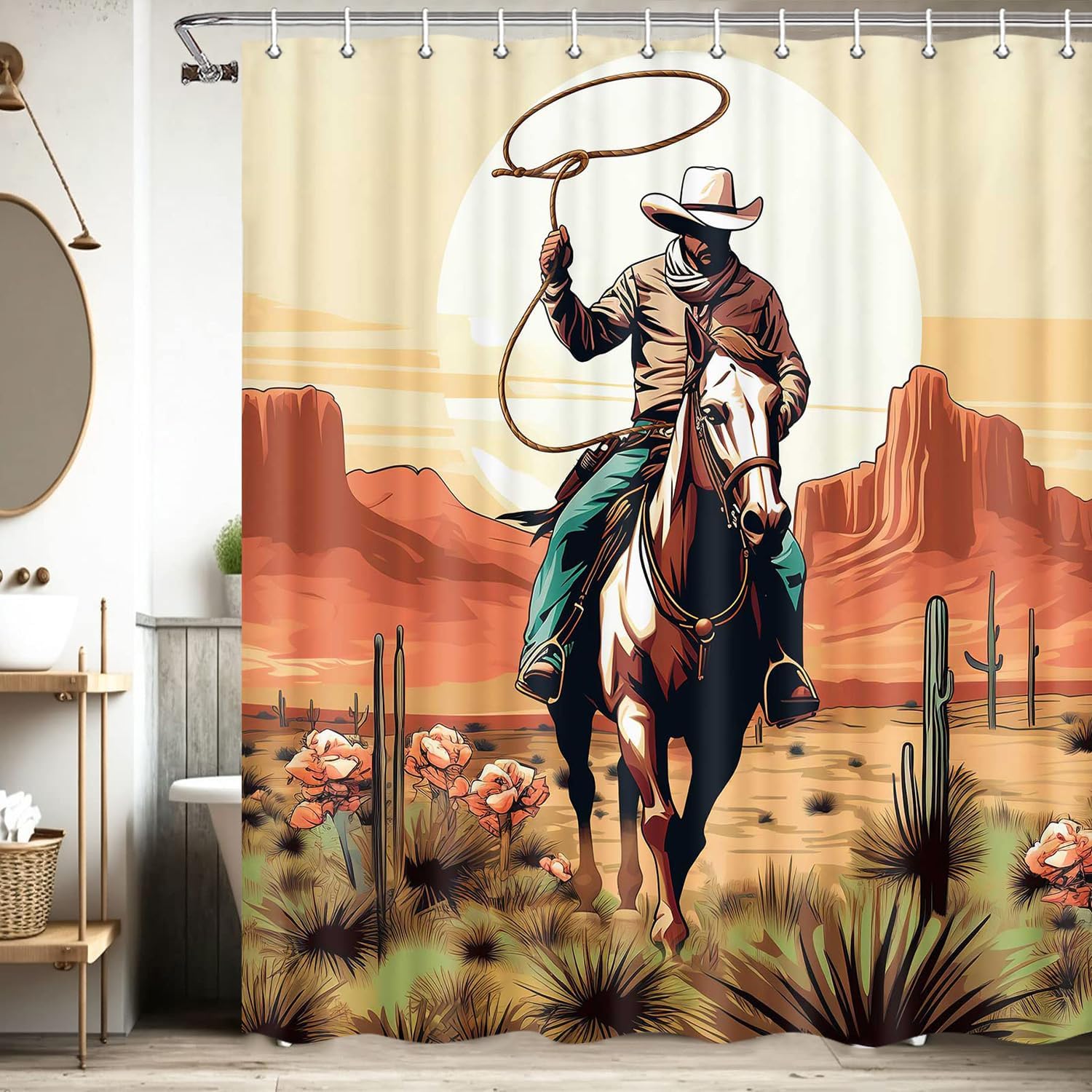 Amazon.com: Wathon Western Cowboy Shower Curtain with Farmhouse Barn ...