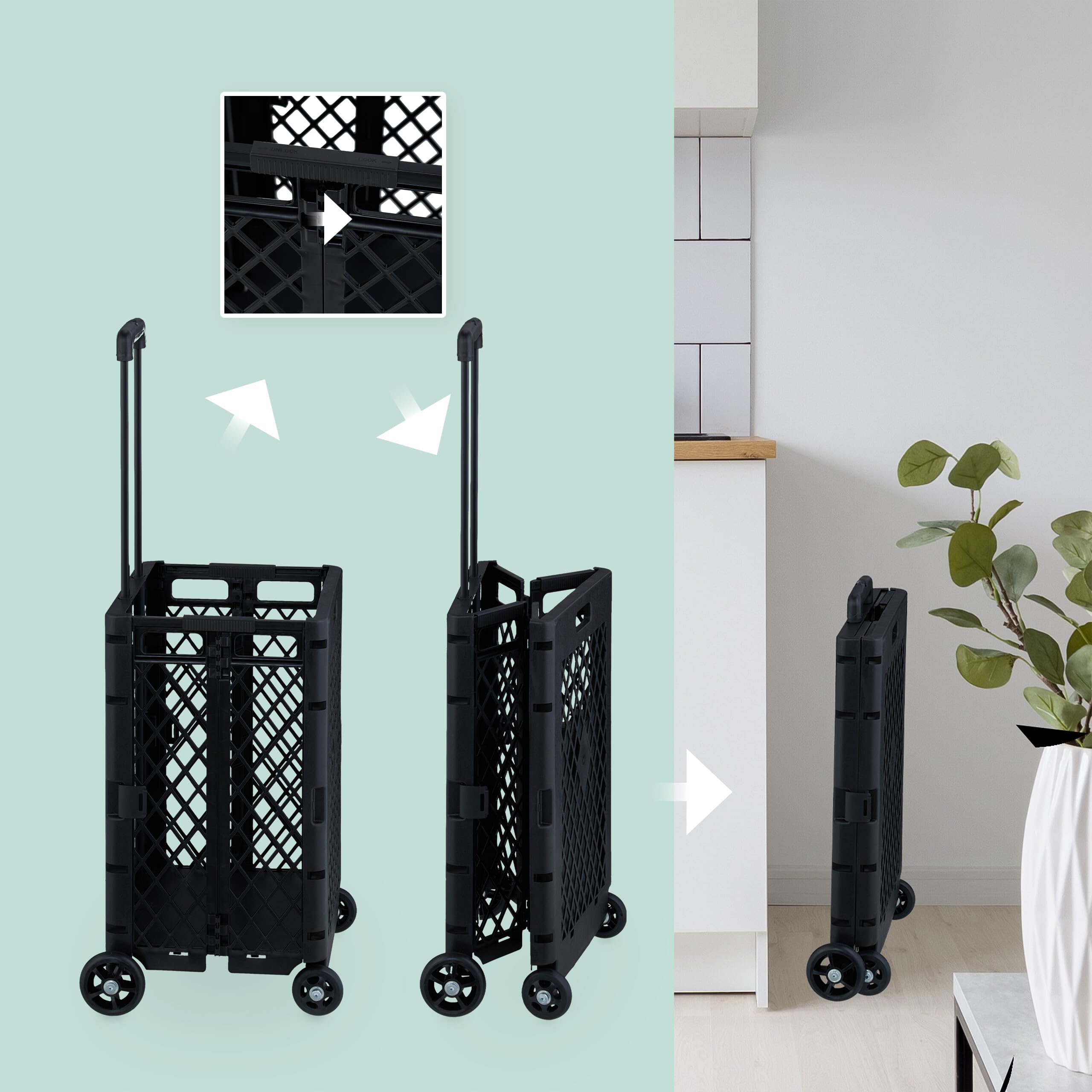 Relaxdays Chariot de Courses Pliable, Caisse sur roulettes, 25 kg, poignée télescopique, grillagé, Noir