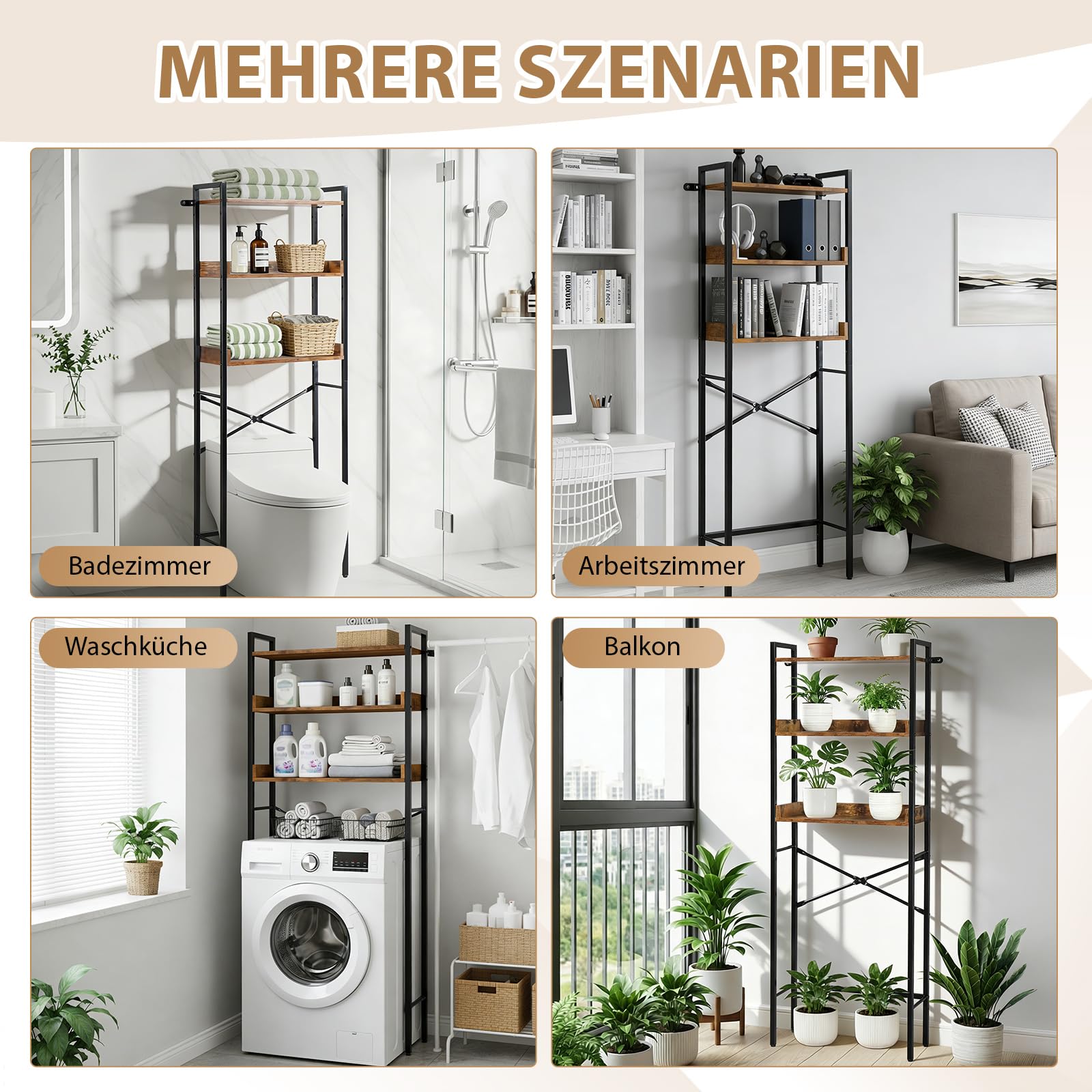LEADZM Toilettenregal 3-stöckig, Verstellbares Multifunktions-Badezimmerregal, Über-der-Toilette-Regal