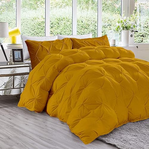 Exotica Bedding Juego de edredón suave de 3 piezas para todas las estaciones de 500 GSM color dorado ámbar edredón 2 fundas de almohada relleno de
