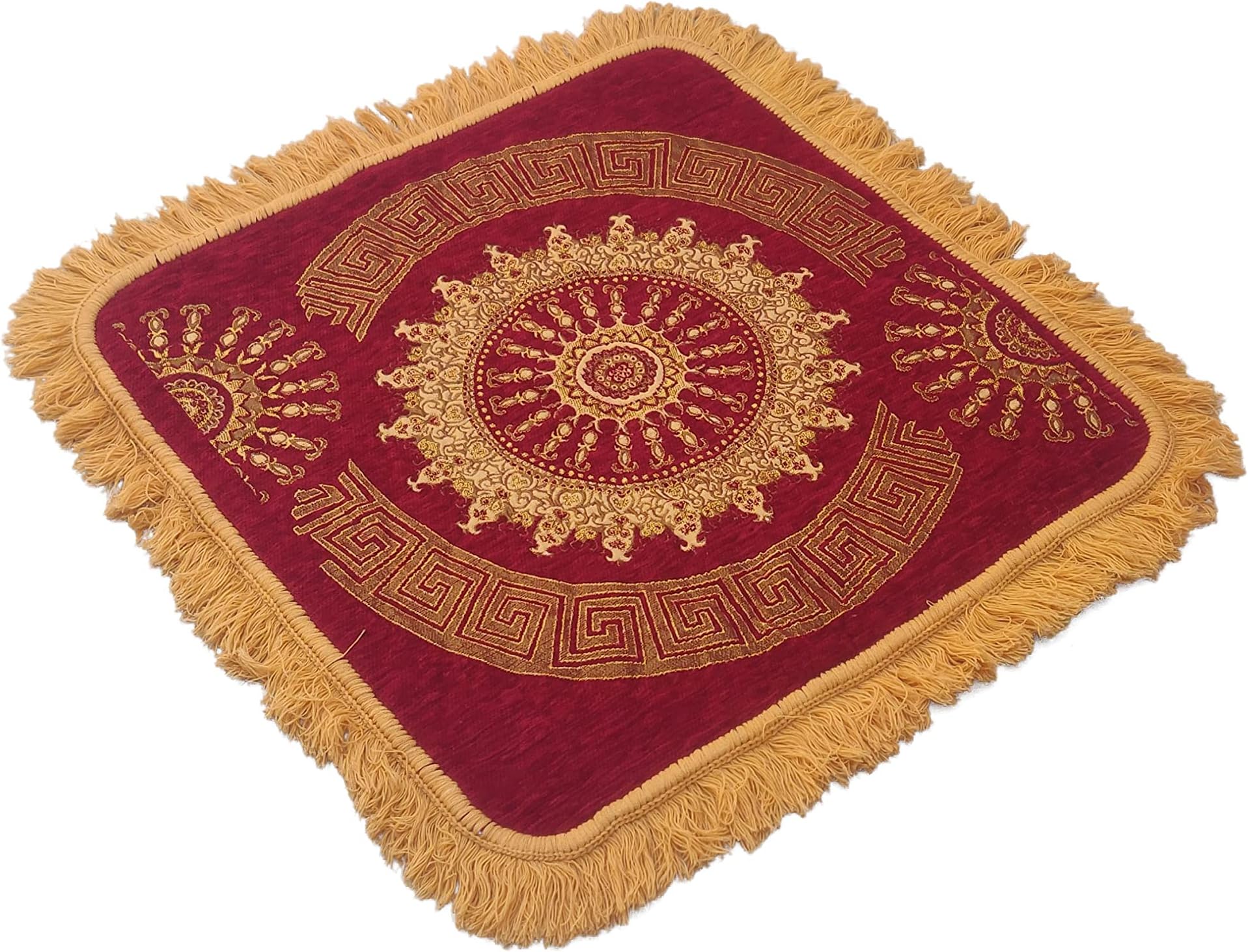 JAW Premium Chenille Velvet Multipurpose Decorative Sitting Prayer Square Mat/Aasan/Pad/Sedge For Pooja, Yoga, Dinner (Size 2 Ft X 2 Ft) (Maroon)