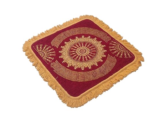 JAW Premium Chenille Velvet Multipurpose Decorative Sitting Prayer Mat/Aasan/Pad/Sedge for Pooja, Yoga, Dinner (Size 2 Ft X 2 Ft) (Maroon)