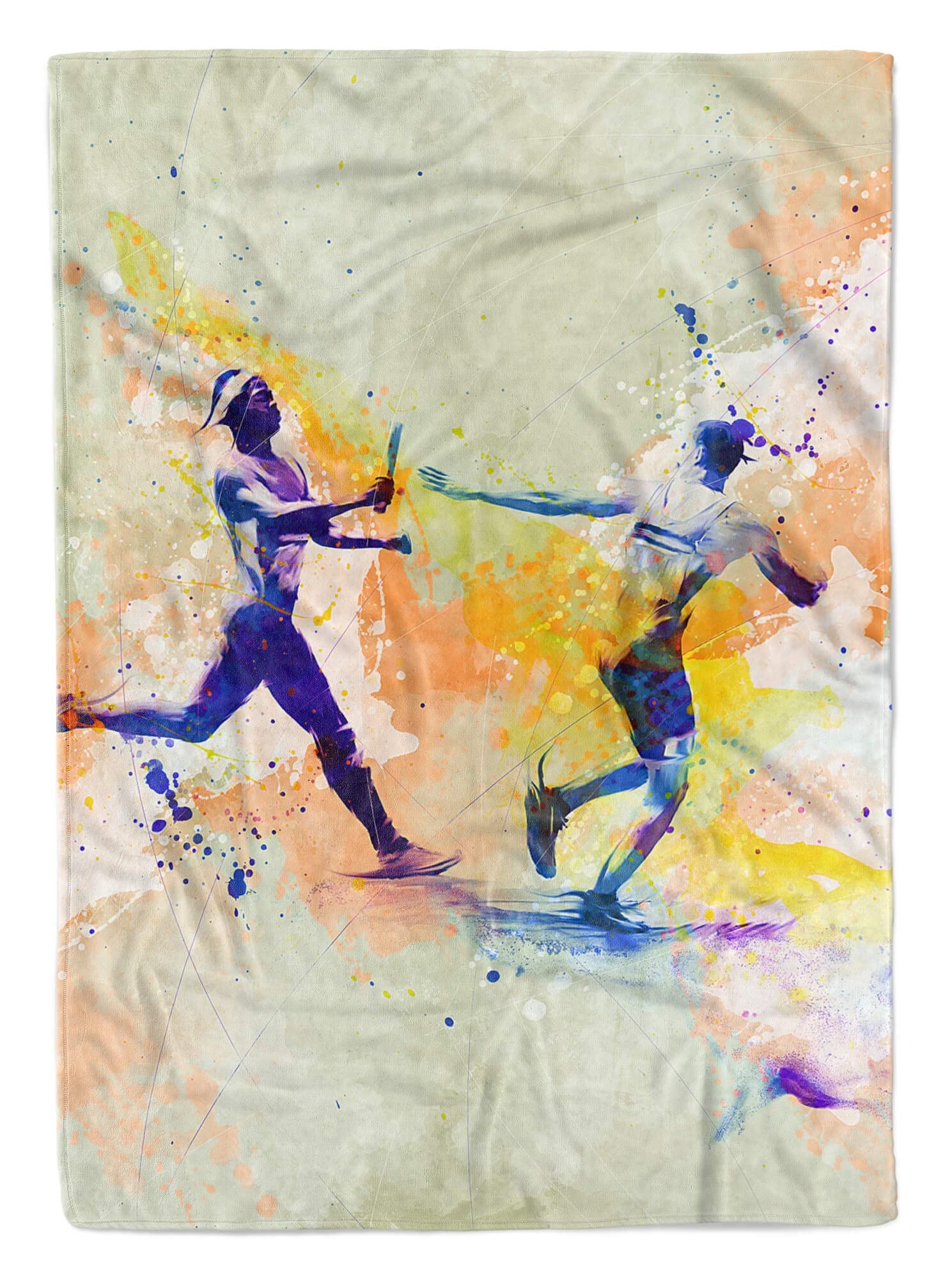 SplashArt Sport Handtuch Strandhandtuch Saunatuch Kuscheldecke Kunstvoll Staffellauf SPOR Größe 180 x 130 cm (Tagesdecke - Sherpa Flies)