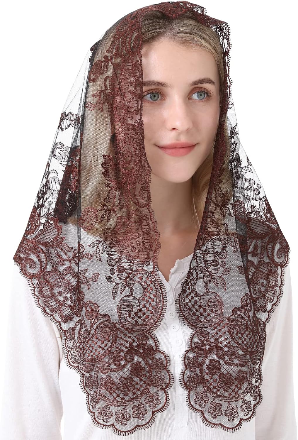 Church Veil for Women Latin Mass Mantilla Veils Cathedral Embroidery Infinity Chapel Lace Head Covering