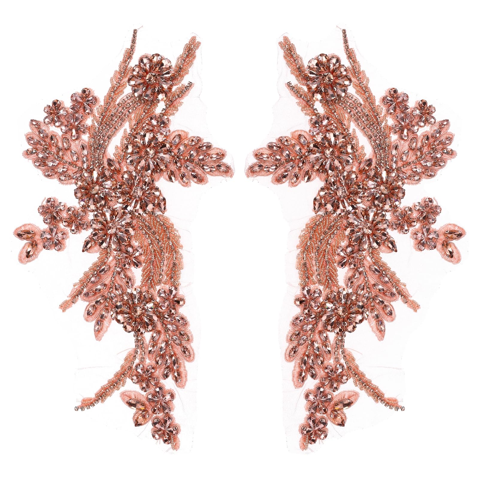 sourcing map 2Pack Rhinestone Applique Patches, 26.5x18 cm Peach Lace Embroidery Patches Sew on Rhinestone Beaded Sequins for Sewing Making Dresses Wedding Banquet Evening Gown Decoration — image 1