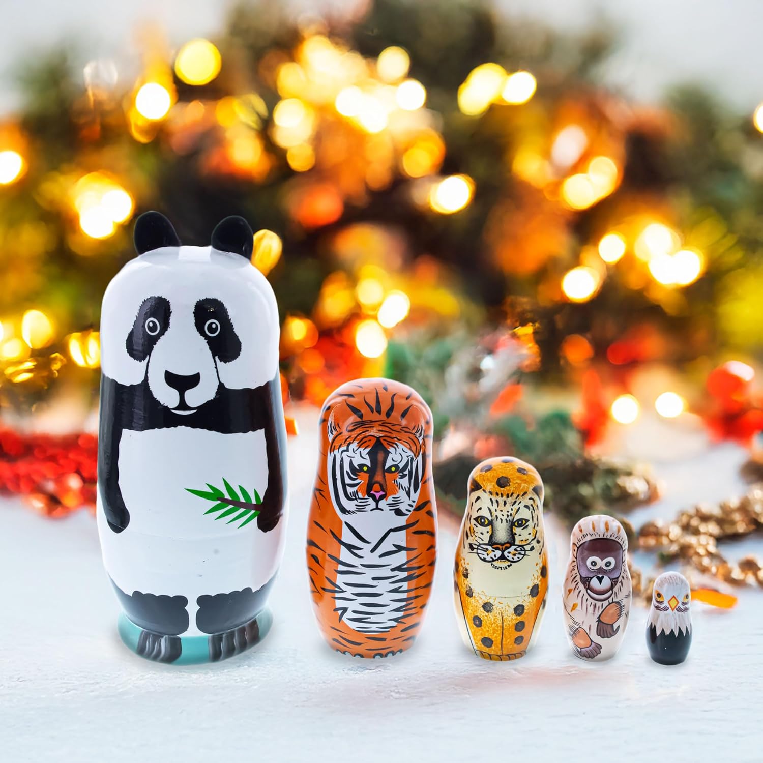 BestPysanky Panda, Tiger, Leopard, Monkey, Eagle Wooden Nesting Dolls