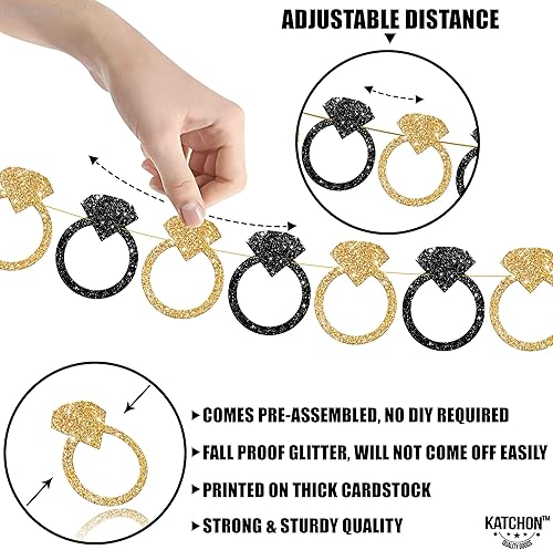 Miniatura 7 de KatchOn, Cartel de compromiso con purpurina dorada – 10 pies, sin bricolaje | Banner de anillo de diamantes con purpurina negra y dorada –