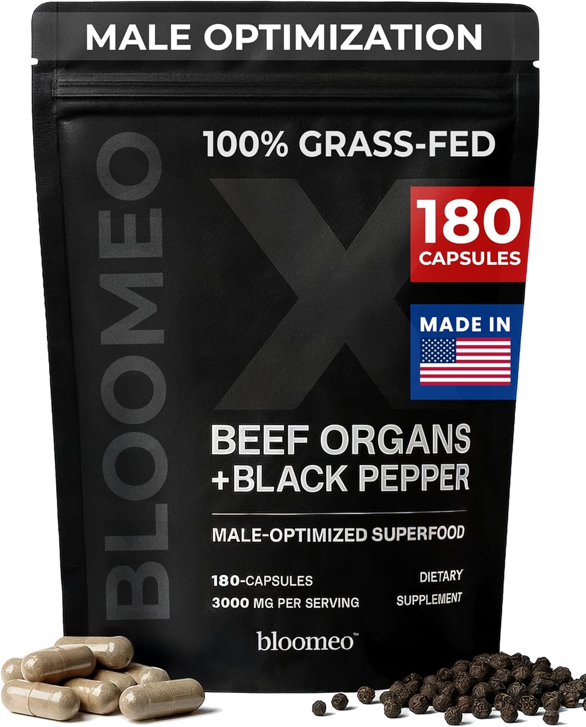 Beef Organ Supplement for Men | 100% Grass Fed Beef Liver Capsules with Bull Testicle, Prostate, Bone Marrow & More X: Ancestral Superfoods for Vital Energy, Immunity & Men’s Health, 180 ct