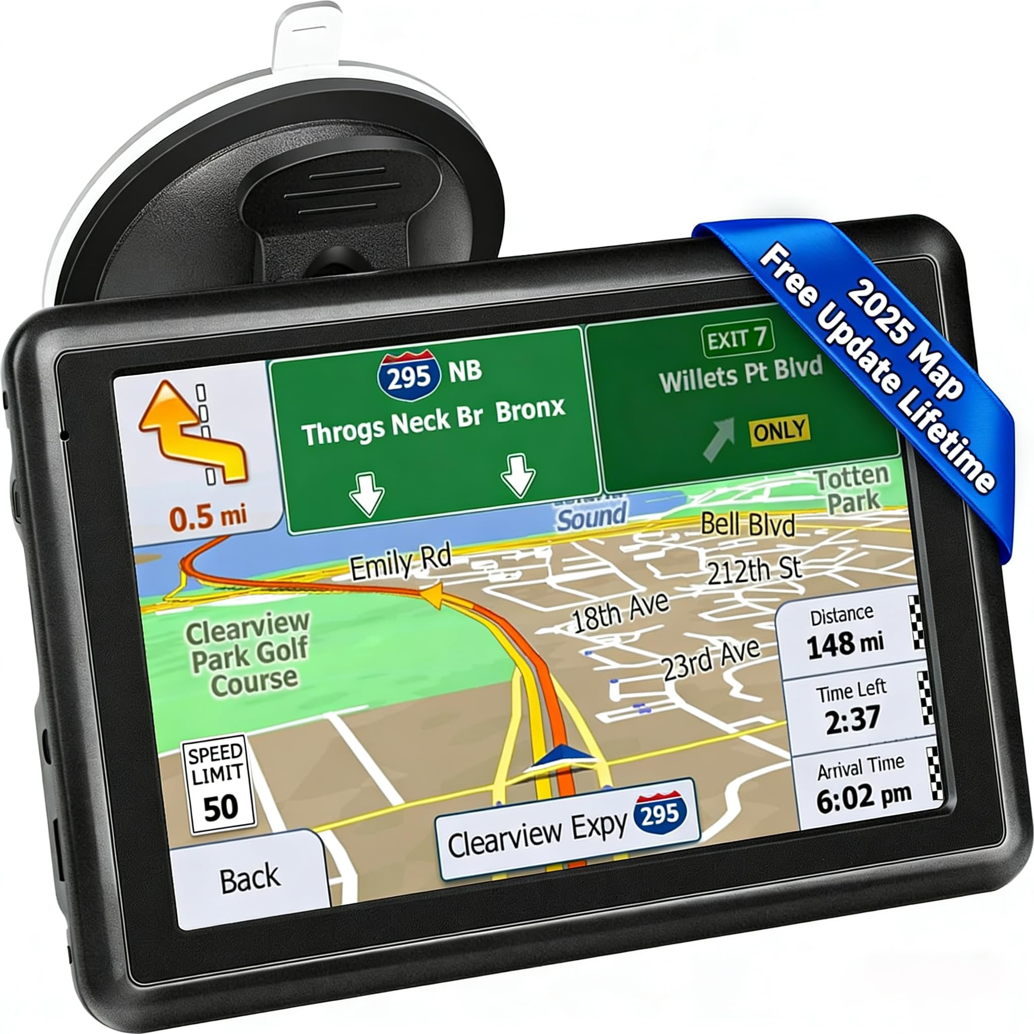 5 Inch Car Sat Nav, Touch Screen GPS Navigator for Car, Truck, HGV, RV with 2025 UK Maps, Lifetime Free Updates, Satnav Support Postcode Search, Voice Guidance, Lane Guidance Assist, POI