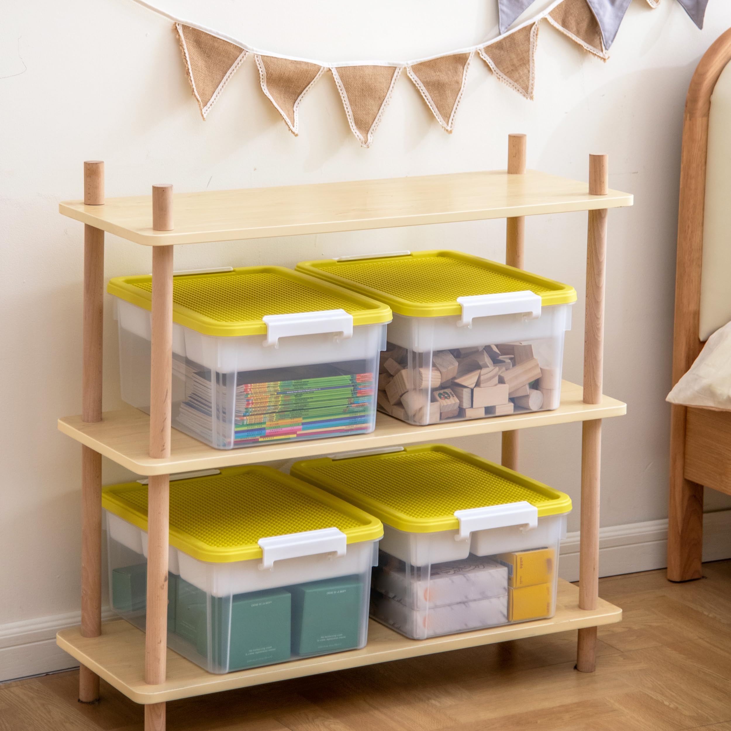 Citylife Lot De 4 Bacs De Rangement En Plastique Transparent Avec Couvercle De Plaque De Base Jaune Et 5 Compartiments Avec Loquets Pour Organiser Les Perles, Les Crayons, Les Petits Accessoires