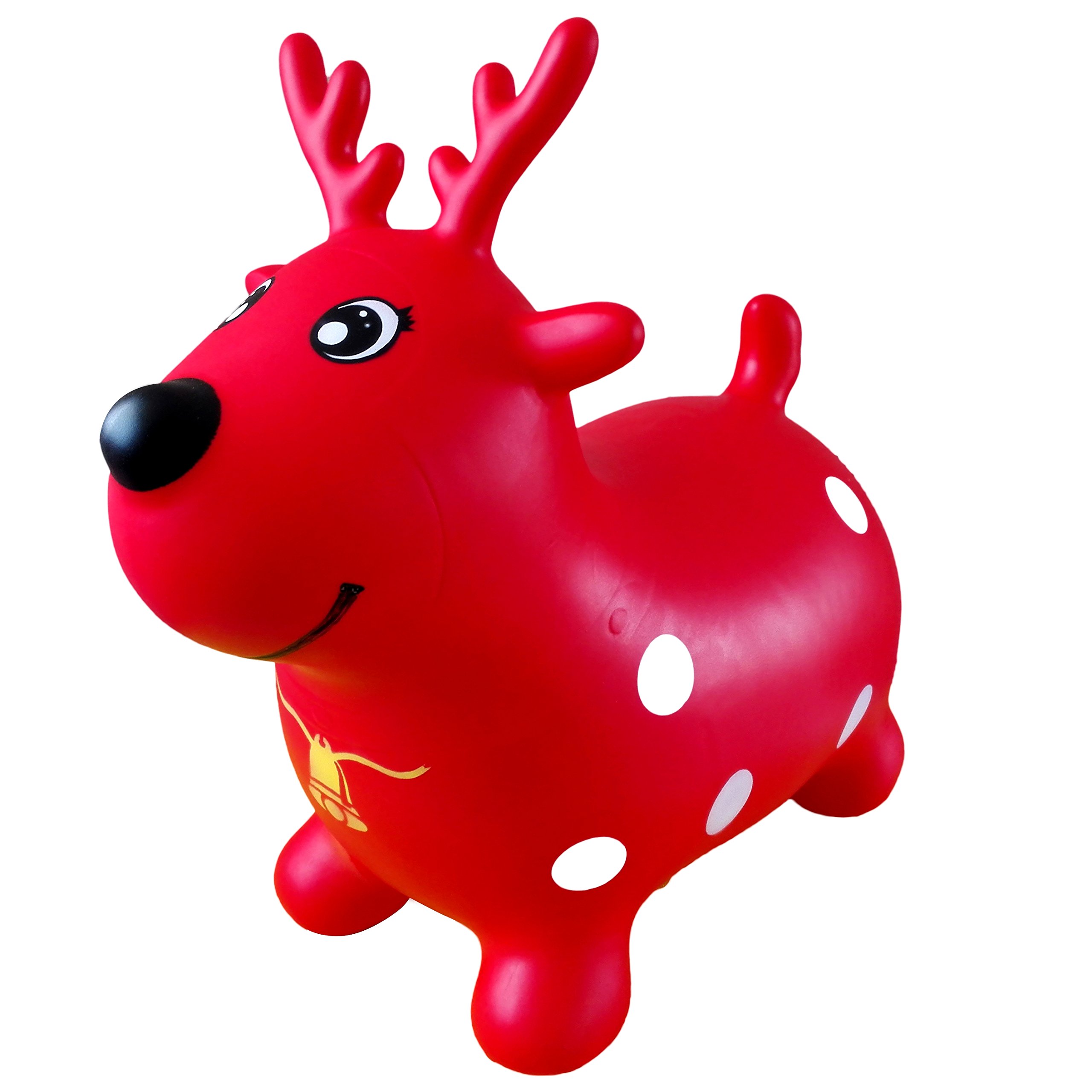AppleRound Reindeer Bouncer with Hand Pump, Inflatable Deer Space Hopper, Ride-on Bouncy Animal (Red)