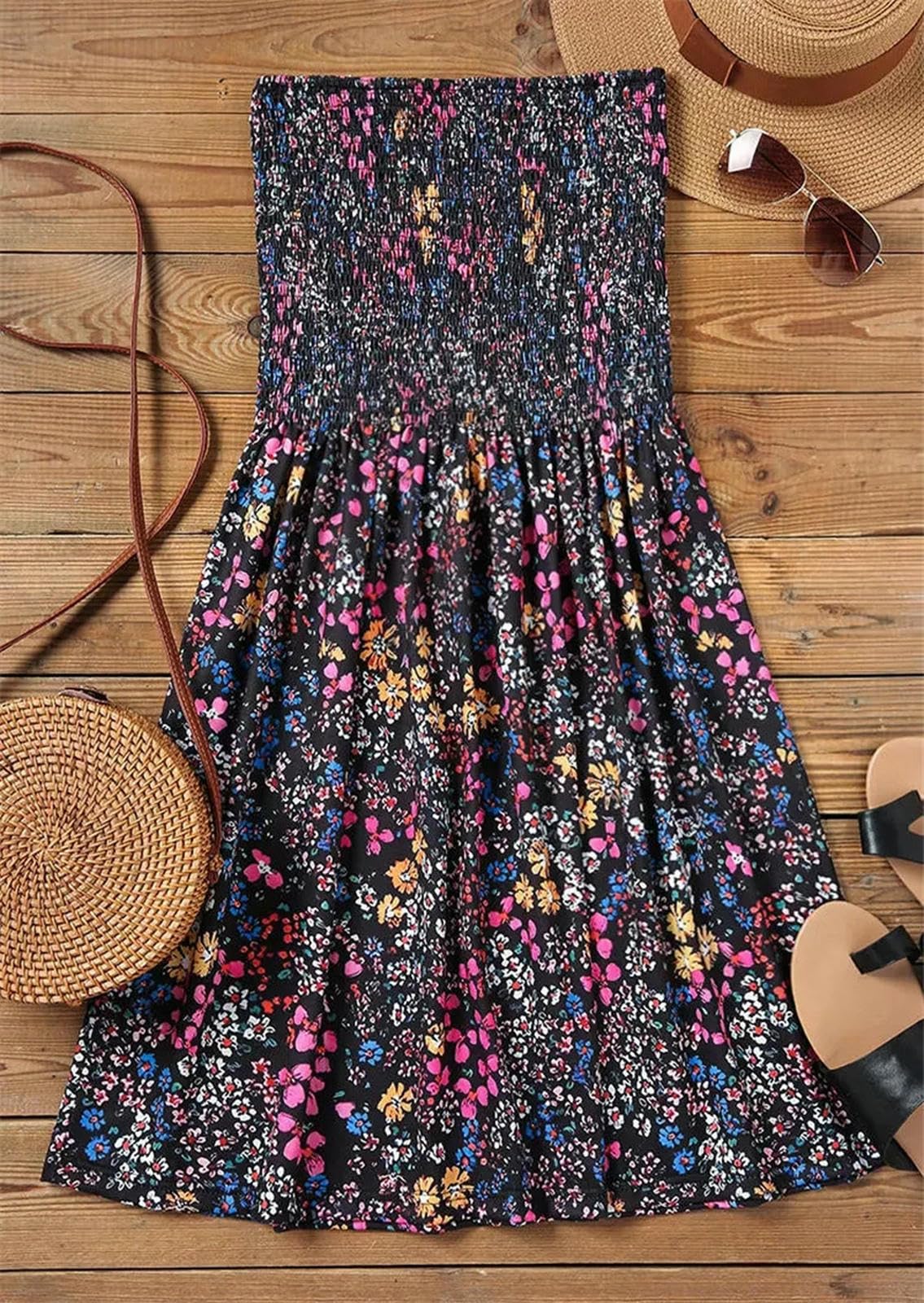 Letnie sukienki dla kobiet damska sukienka bez ramiączek kwiatowa styl boho wakacje