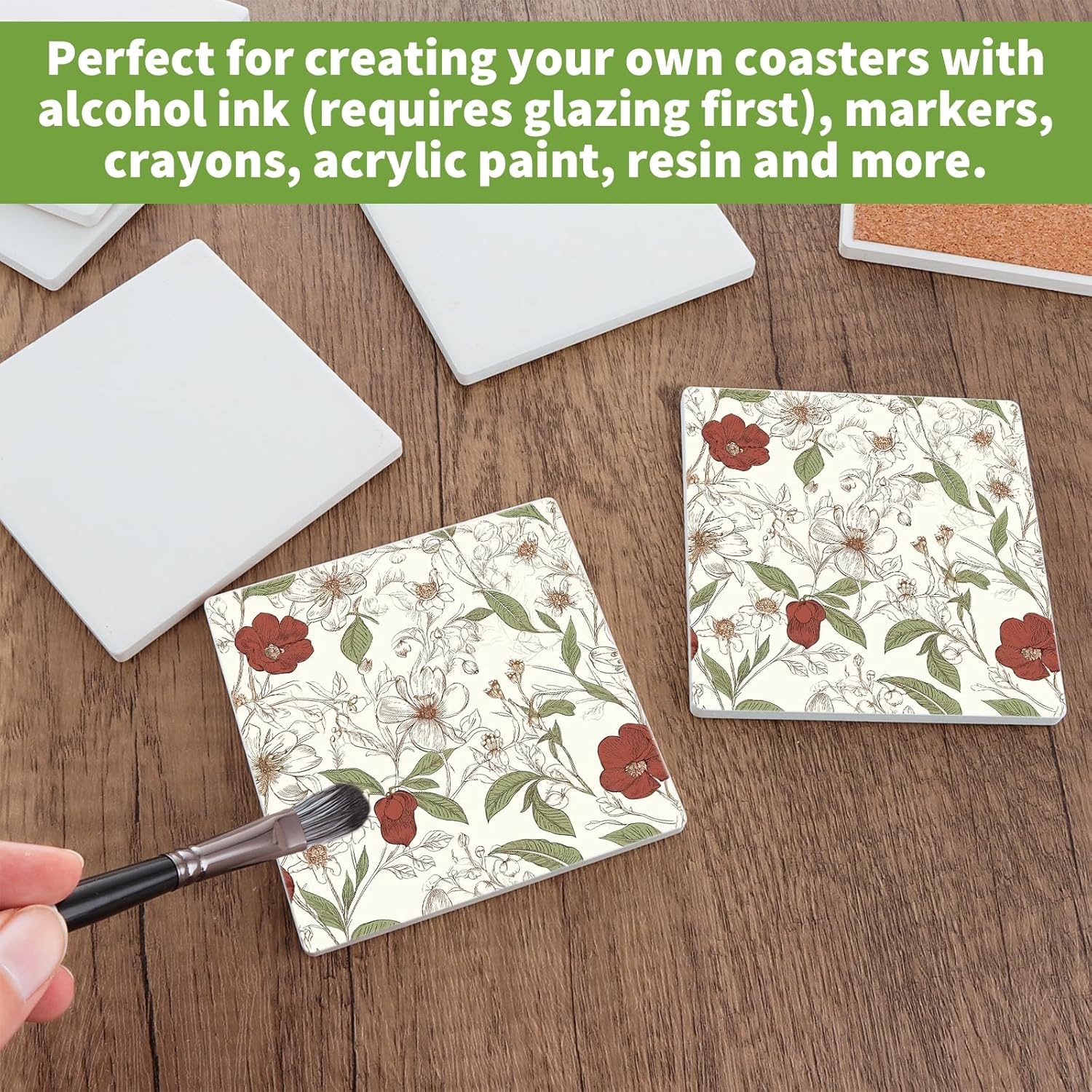 CYEAH 30 Pcs Ceramic Tiles for Crafts, 4 x 4 inch Blank Ceramic Coasters, Unglazed Ceramics Tile for Painting, Blank Coasters White Tile for Alcohol Ink, Acrylic Pouring, DIY, Art Projects, Decorating