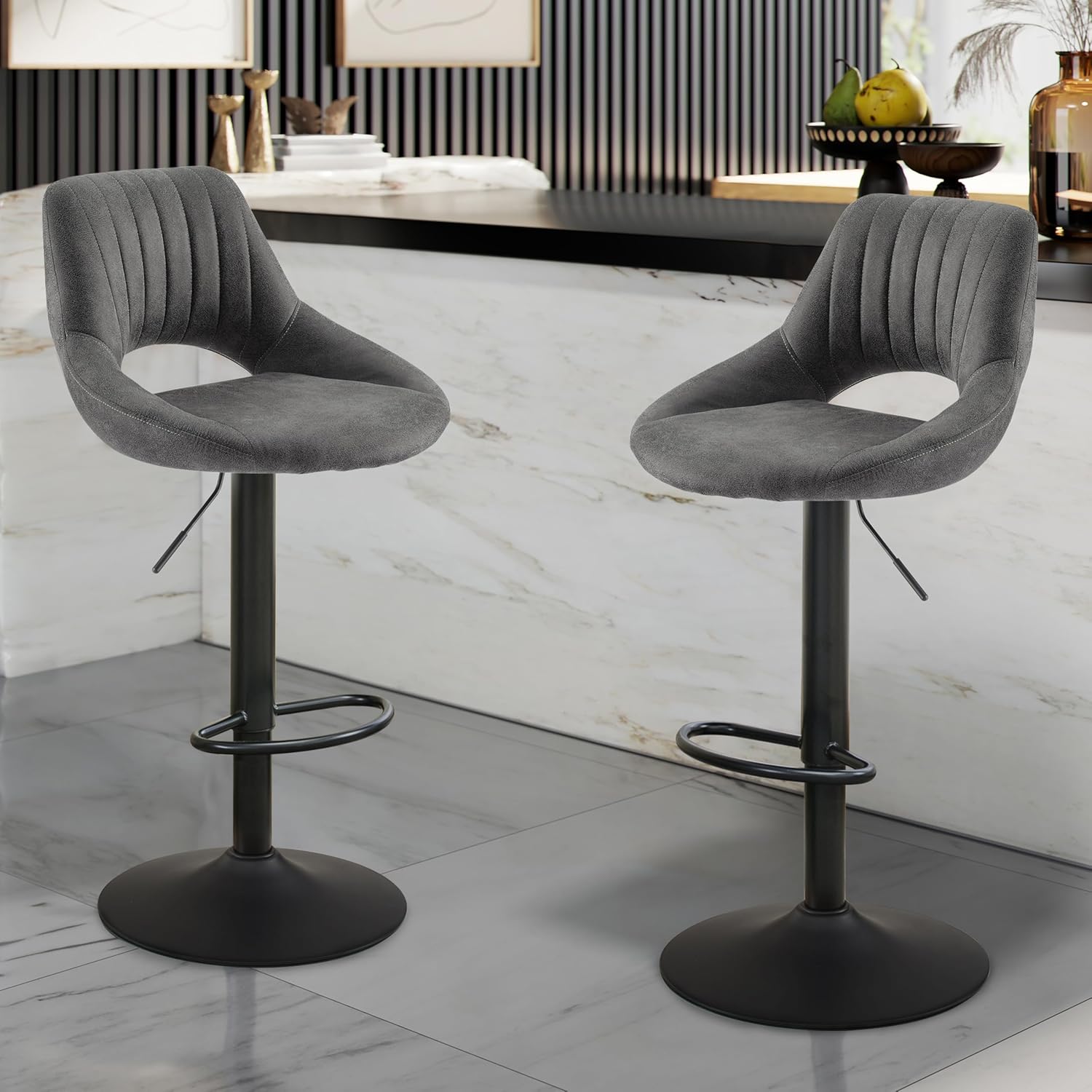 Zouron Set of 2 Bar Stools Height Adjustable, Seat Height 85 to 105 cm