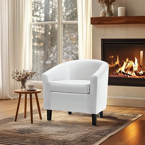 Miniatura 76 de Topeakmart Silla de club de piel sintética, moderna silla decorativa y acogedor sillón de barril con patas resistentes para sala de estar, Negro