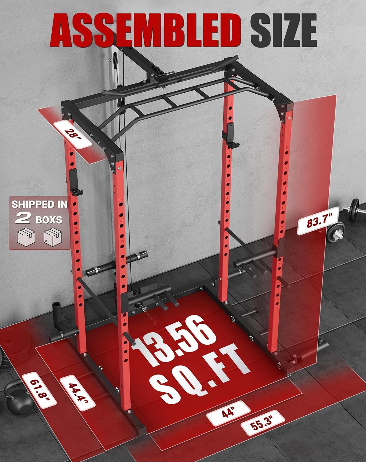 Power Cage, 1200LBS Capacity Squat Rack with Pulley System, Multifunctional Power Rack for Home Gym with Attachments, Heavy Duty Squat Stand for Home Gym, Garage & Apartment Fitness