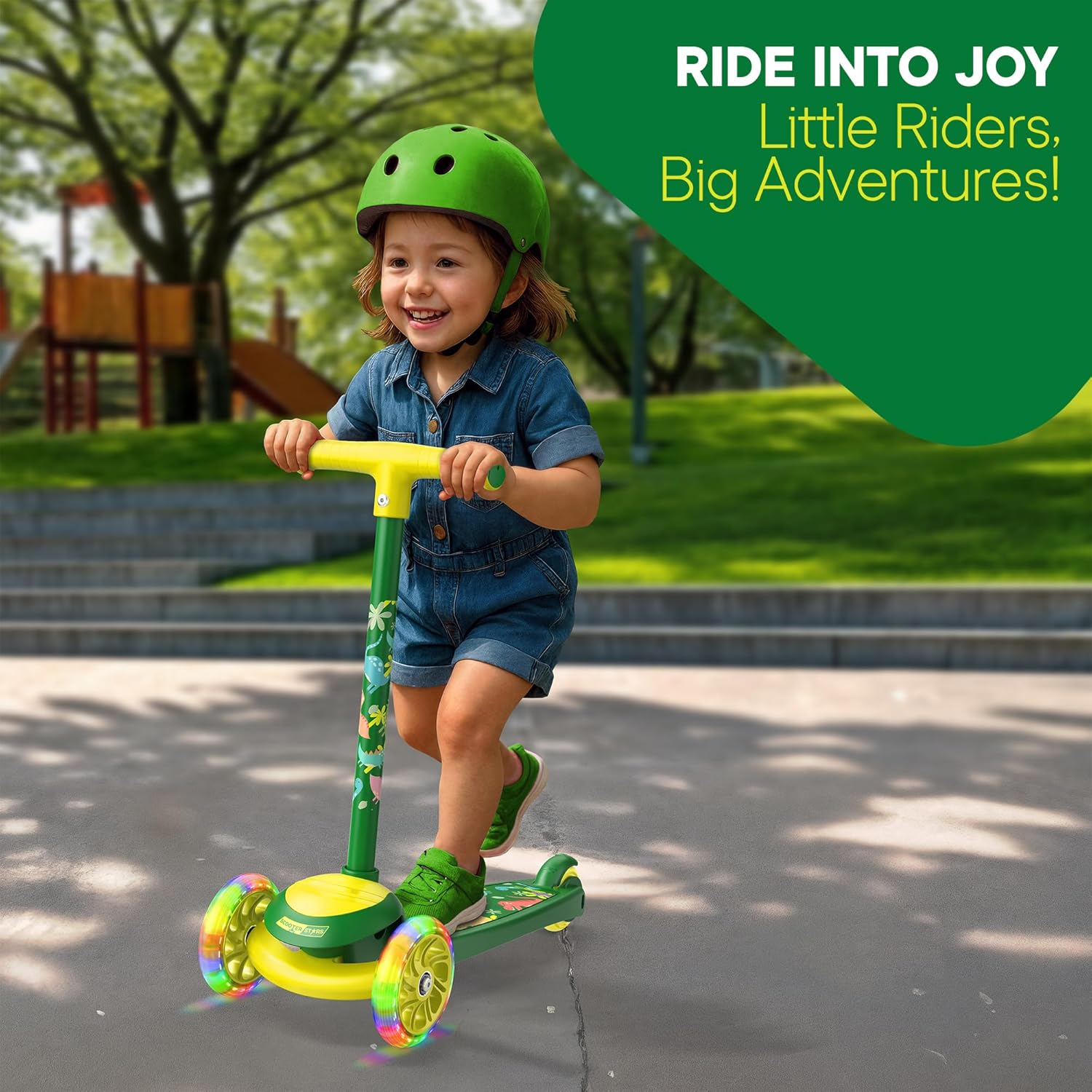 3 Wheel Scooter for Kids, Smooth Light Up LED Front Wheels, Wide Anti Slip Deck, Rear Foot Brake, Easy Lean to Steer Maneuvering, Indoor & Outdoor Ride On Toys for Ages 2 Up,