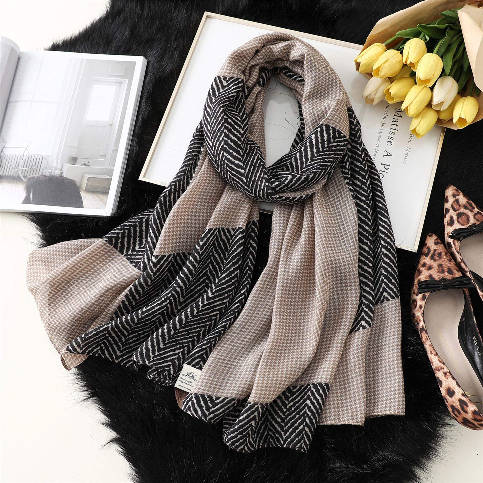 RWRAPS Sciarpa a Quadri in Cotone Caldo Scialli e Stole da Donna Sciarpe Alte da Viaggio da Donna Collo Invernale (Colore : B) (A)