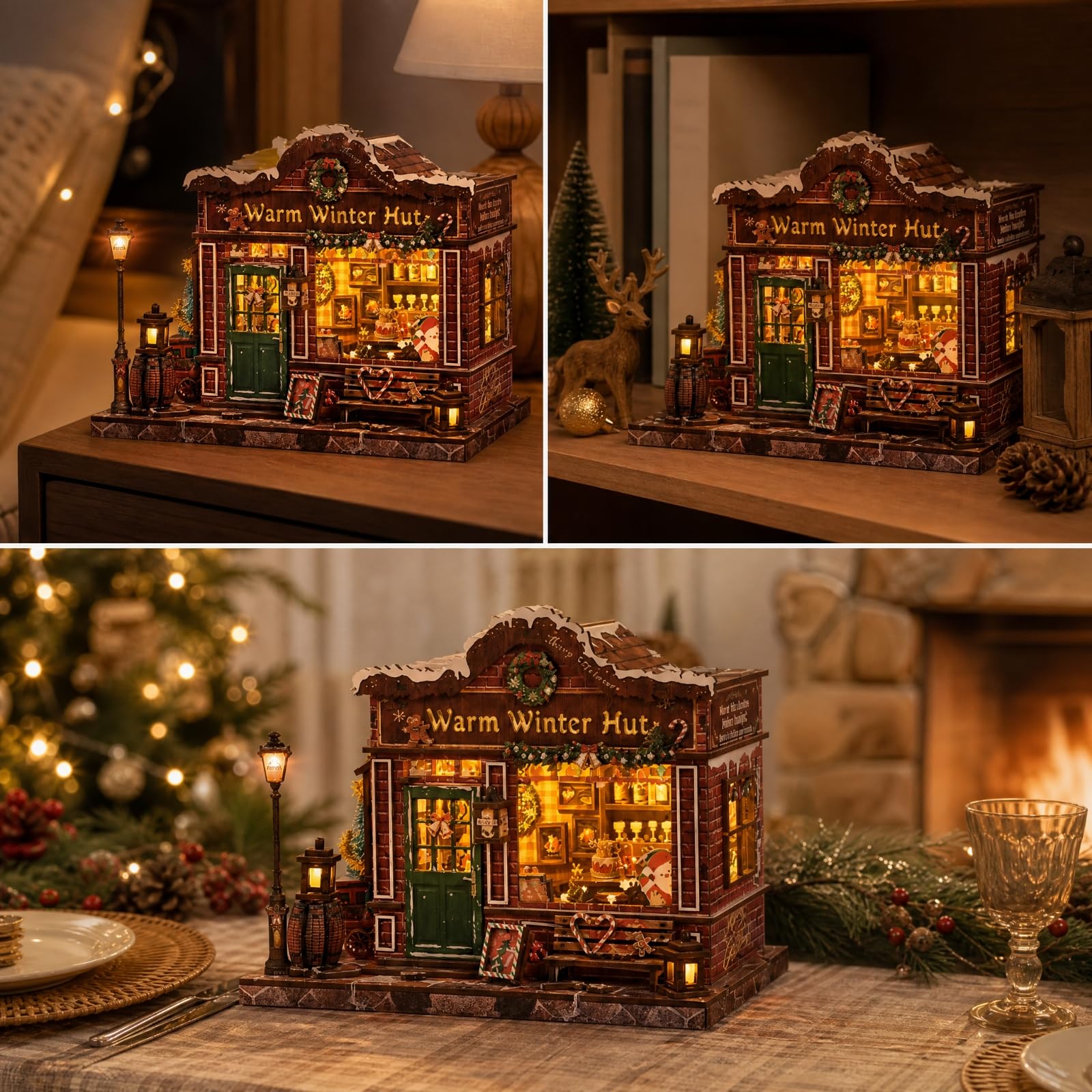 kowaku Kit di Casa in Miniatura a ma Natalizio Luminoso di Rifugio Invernale con Inrni per Famiglie