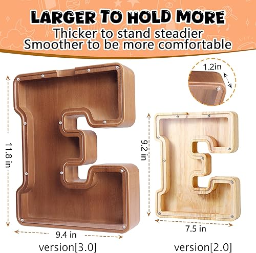 Miniatura 9 de UBeesize Alcancías grandes de veintiséis letras del alfabeto inglés para niños y niñas, caja de dinero de madera personalizada con billetes y