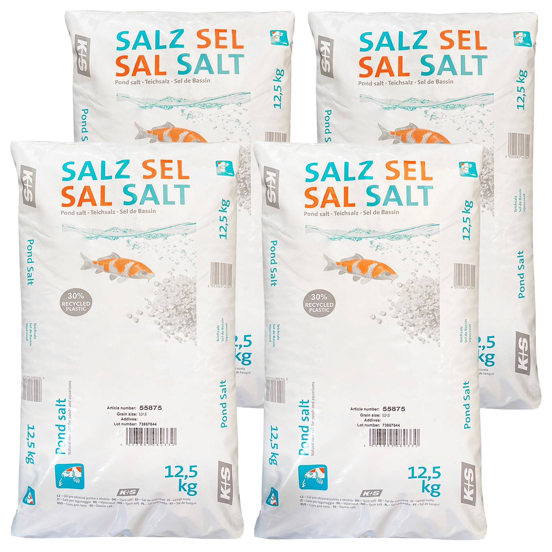 K+S Esco Teichsalz 12,5kg - 50kg | Für Zierfische und Kois | Ohne chemische Zusätze | Unterstützt Gesundheit | Bekämpft Algen | 50kg für 10000l