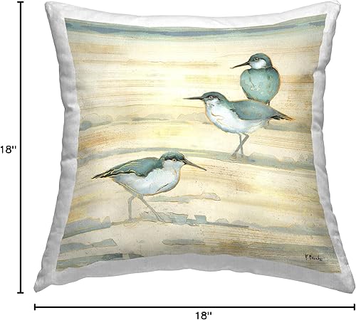 Miniatura 8 de Stupell Industries Three Sandpipers Walking Beach Coast Design by Paul Brent - Almohada (18 x 18 pulgadas), color beige