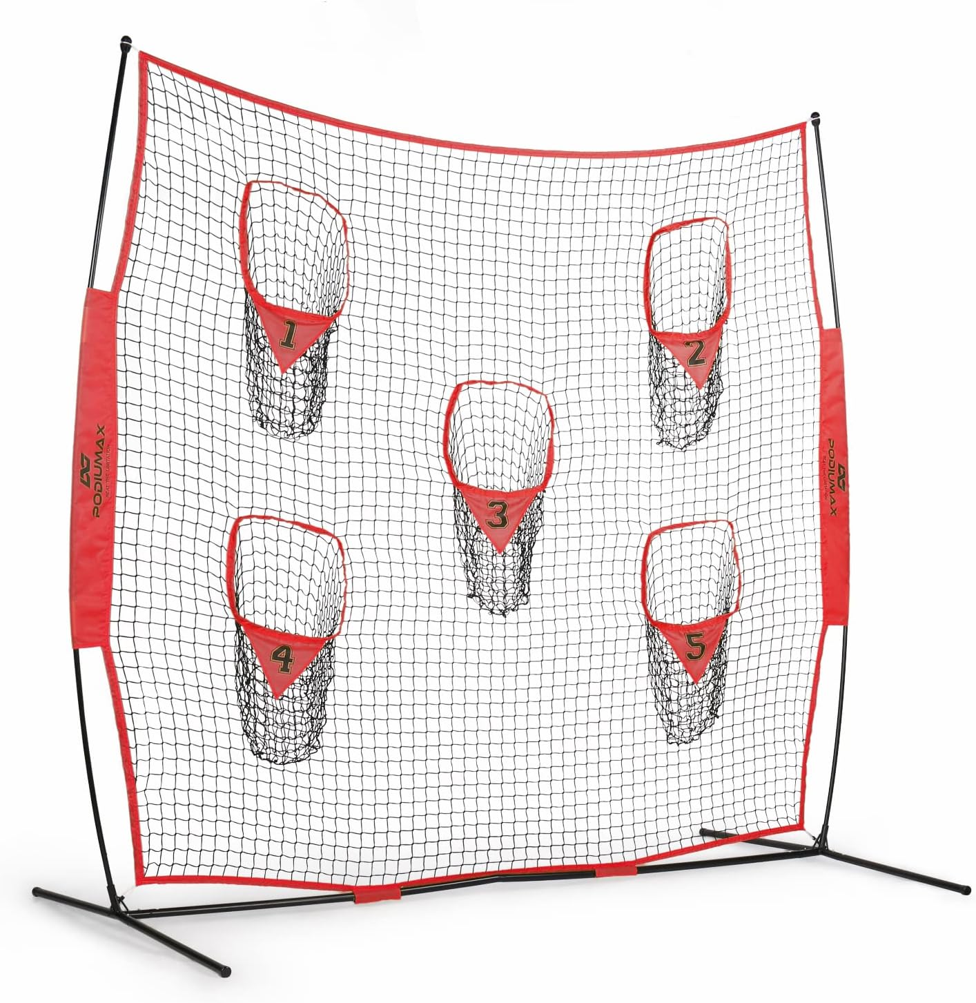 PodiuMax Portable Football Trainer Throwing Net, 8ft x 8ft Knotless Net for Improving QB Throwing Accuracy with 5 Target Pockets