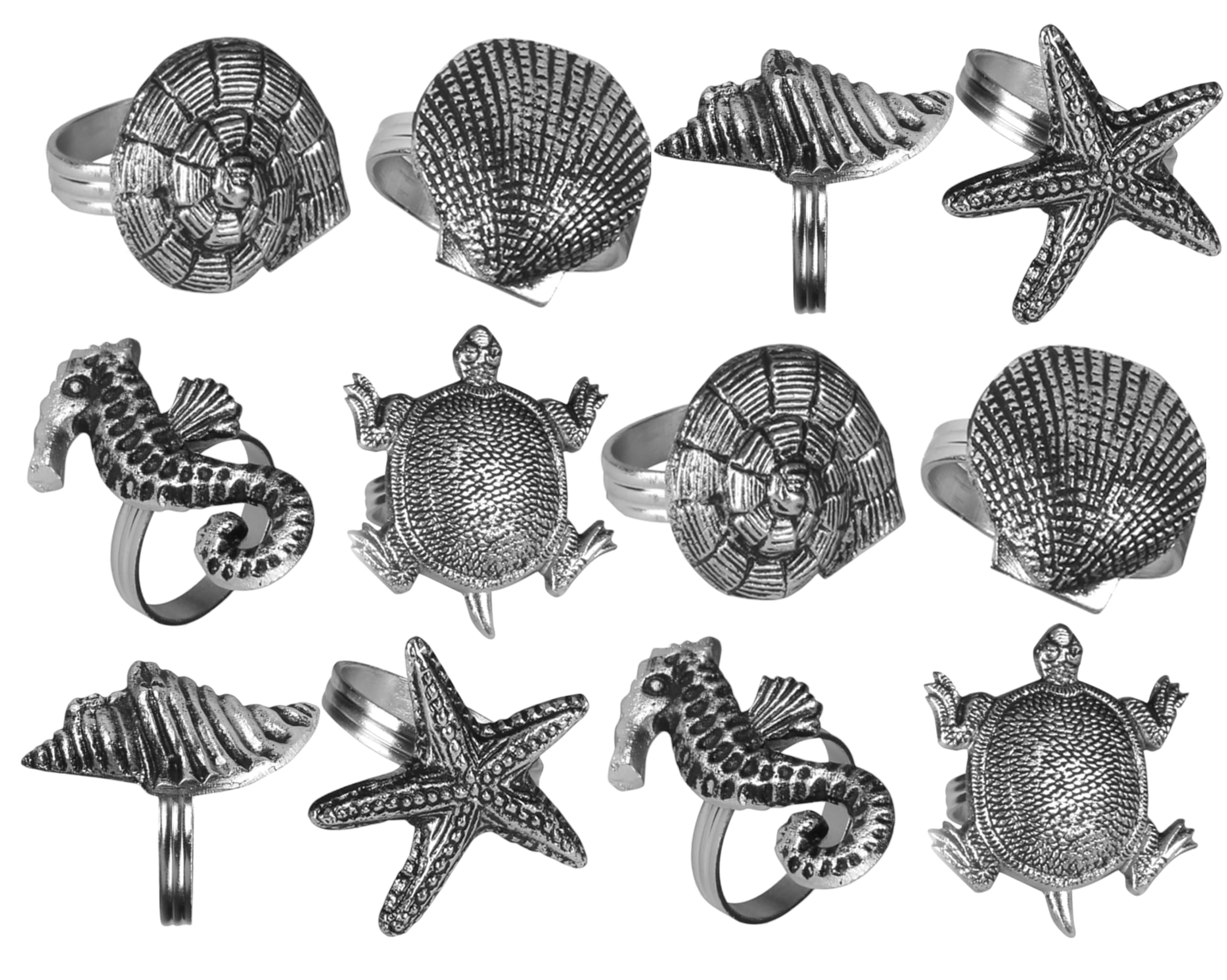 Alpha Living Home Sea Shell Napkin Rings, 12-Pack, Silver — image 1